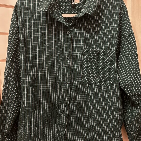 H&M Green Checkered Button Down Shirt M - Picture 3 of 3